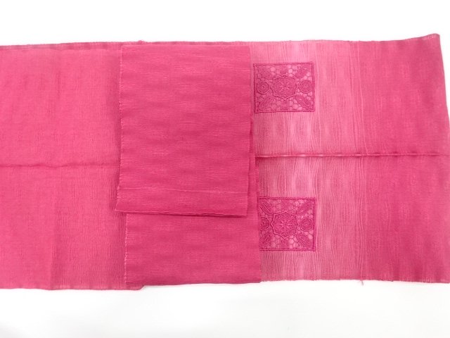  紗　すくい織　ドロンワーク　菱に花更紗模様織り出し　名古屋帯